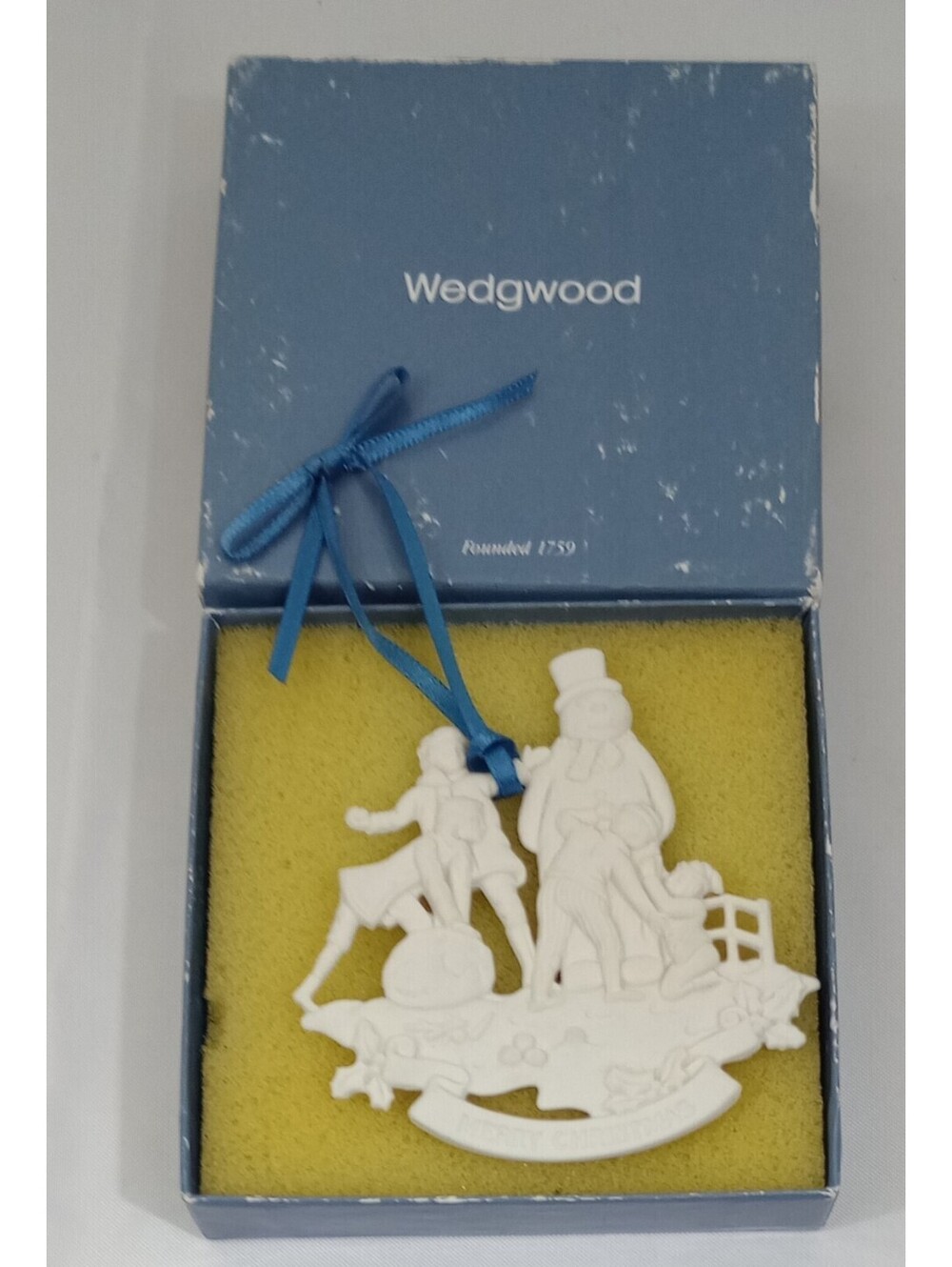 Wedgwood White Jasper Victorian Snowman 2-25001-1001 Christmas Ornament 4x4 Box
